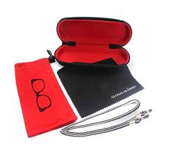 Brillenetui-Set, inklusive Reißverschlusstasche, Aufbewahrungstasche, Verhinderung des Herunterfallens der Kette und Reinigung von weichem Stoff - Kleines Aufbewahrungsset, Multifunktion (rotes Set) von Global Glasses