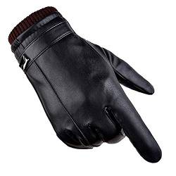 Winter Handschuhe PU Leder Touchscreen Herren Warme Vlies Winddicht Kälteschutz Thermal Fäustlinge Anti-Rutsch für Outdoor Sport Fahren Motor Radfahren Laufen (L) von Global Park