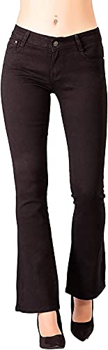 Glook Damen Jeans Bootcut Jeans Damen Schlaghose | Flared Jeans für Damen im 70er Jahre Look | Mittel hohe Taille mit Stretch Bund | 36, Schwarz von Glook