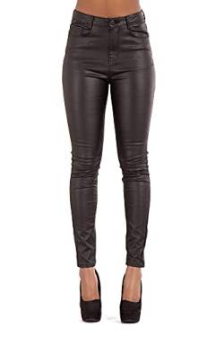 Glook Damen Jeans Hose High Waist Jeans für Damen Übergrößen Jeans Röhrenjeans Lederlook (42, Schwarz) von Glook