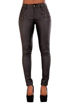 Glook Damen Jeans Hose High Waist Jeans für Damen Übergrößen Jeans Röhrenjeans Lederlook (42, Schwarz 1) von Glook