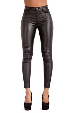 Glook Hochwertige Damenhosen, Glatte Damen Hose, Frauen Kunstlederhose, PU Lederhose Jean (DE/NL/SE/PL, Numerisch, 42, Regular, Regular, Schwarz) von Glook