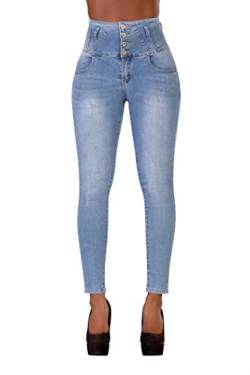 Glook Skinny Jeans Damen High Waist Stretch Hose Damen | Slim Fit Jeans Damen mit hohem Bund und Po-Pushup Effekt | Damen Jeans Stretch Hose (38, Blau 6) von Glook