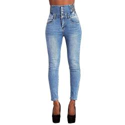 Glook Skinny Jeans Damen High Waist Stretch Hose Damen | Slim Fit Jeans Damen mit hohem Bund und Po-Pushup Effekt | Damen Jeans Stretch Hose (42, Hellblau) von Glook