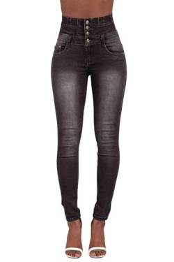 Glook Skinny Jeans Damen High Waist Stretch Hose Damen | Slim Fit Jeans Damen mit hohem Bund und Po-Pushup Effekt | Damen Jeans Stretch Hose (44, Schwarz Verblasst) von Glook