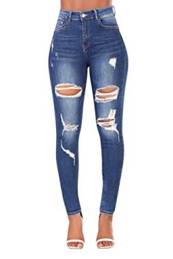 Glook Skinny Jeans Damen High Waist Stretch Hose Damen | Slim Fit Jeans Damen mit hohem Bund und Po-Pushup Effekt | Damen Jeans Stretch Hose (44, Zerrissene Jeans) von Glook