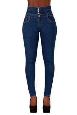 Glook Skinny Jeans Damen High Waist Stretch Hose Damen | Slim Fit Jeans Damen mit hohem Bund und Po-Pushup Effekt | Damen Jeans Stretch Hose (46, Blau 1) von Glook