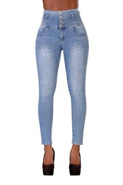 Glook Skinny Jeans Damen High Waist Stretch Hose Damen | Slim Fit Jeans Damen mit hohem Bund und Po-Pushup Effekt | Damen Jeans Stretch Hose (46, Blau 6) von Glook