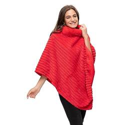 Gloop Damen Elegante Winter Kunst Pelz Poncho Rundhals Jacke Dicker Poncho Warm aus Gestricktem Pelz (Hellrot) von Gloop