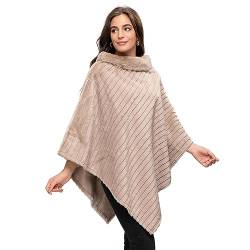 Gloop Damen Elegante Winter Kunst Pelz Poncho Rundhals Jacke Dicker Poncho Warm aus Gestricktem Pelz (Sand) von Gloop