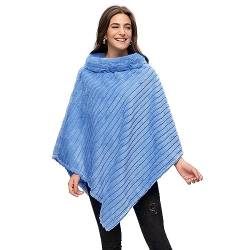 Gloop Damen Elegante Winter Kunst Pelz Poncho Rundhals Jacke Dicker Poncho Warm aus Gestricktem Pelz von Gloop