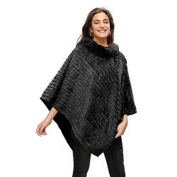 Gloop Damen Elegante Winter Kunst Pelz Poncho Rundhals Jacke Dicker Poncho Warm aus Gestricktem Pelz von Gloop