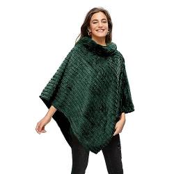 Gloop Damen Elegante Winter Kunst Pelz Poncho Rundhals Jacke Dicker Poncho Warm aus Gestricktem Pelz von Gloop