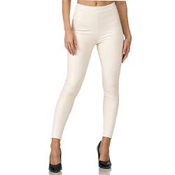 Gloop Damen Kunstleder Leggings High Waist Leggings Hose Strumpfhosen Treggins Leggings Leder Look hüfthoch (DE/NL/SE/PL, Alphanumerisch, L, Regular, Regular, Weiss mit Po-Taschen) von Gloop