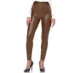 Gloop Damen Kunstleder Leggings High Waist Leggings Hose Strumpfhosen Treggins Leggings Leder Look hüfthoch (DE/NL/SE/PL, Alphanumerisch, M, Regular, Regular, Braun-Highwaist) von Gloop