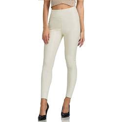 Gloop Damen Kunstleder Leggings High Waist Leggings Hose Strumpfhosen Treggins Leggings Leder Look hüfthoch (DE/NL/SE/PL, Alphanumerisch, M, Regular, Regular, Cream-Highwaist) von Gloop