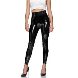 Gloop Damen Kunstleder Leggings High Waist Leggings Hose Strumpfhosen Treggins Leggings Leder Look hüfthoch (DE/NL/SE/PL, Alphanumerisch, M, Regular, Regular, Schwarz-glänzend-Highwaist) von Gloop