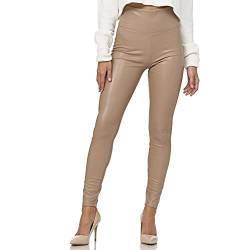 Gloop Damen Kunstleder Leggings High Waist Leggings Hose Strumpfhosen Treggins Leggings Leder Look hüfthoch (DE/NL/SE/PL, Alphanumerisch, S, Regular, Regular, Beige-Highwaist) von Gloop