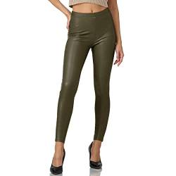 Gloop Damen Kunstleder Leggings High Waist Leggings Hose Strumpfhosen Treggins Leggings Leder Look hüfthoch (DE/NL/SE/PL, Alphanumerisch, S, Regular, Regular, Dunkelgruen mit Po-Taschen) von Gloop