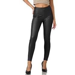 Gloop Damen Kunstleder Leggings High Waist Leggings Hose Strumpfhosen Treggins Leggings Leder Look hüfthoch (DE/NL/SE/PL, Alphanumerisch, S, Regular, Regular, Schwarz mit Po-Taschen) von Gloop