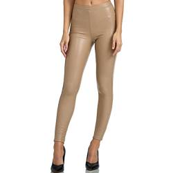 Gloop Damen Kunstleder Leggings High Waist Leggings Hose Strumpfhosen Treggins Leggings Leder Look hüfthoch (DE/NL/SE/PL, Alphanumerisch, XL, Regular, Regular, Beige mit Po-Taschen) von Gloop