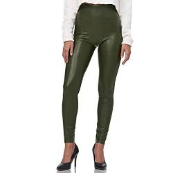 Gloop Damen Kunstleder Leggings High Waist Leggings Hose Strumpfhosen Treggins Leggings Leder Look hüfthoch (DE/NL/SE/PL, Alphanumerisch, XL, Regular, Regular, Dunkelgrüen-Highwaist) von Gloop