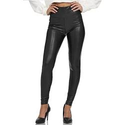 Gloop Damen Kunstleder Leggings High Waist Leggings Hose Strumpfhosen Treggins Leggings Leder Look hüfthoch (DE/NL/SE/PL, Alphanumerisch, XXL, Regular, Regular, Schwarz-Highwaist) von Gloop