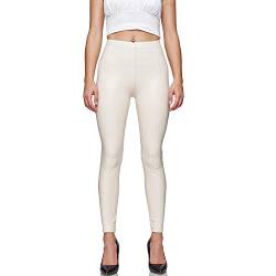 Gloop Damen Kunstleder Leggings High Waist Leggings Hose Strumpfhosen Treggins Leggins Kunstleder Leggings Leder Look hüfthoch (DE/NL/SE/PL, Alphanumerisch, XL, Regular, Regular, Cream) von Gloop