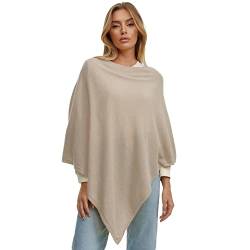 Gloop Damen Poncho Pullover, Lange Strickjacke, Strickpullover, Mantel,für Sommer und Winter mit Wollen und Karschmir Made in Italy, Beige, Einheitsgröße von Gloop