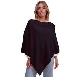 Gloop Damen Poncho Pullover, Lange Strickjacke, Strickpullover, Mantel,für Sommer und Winter mit Wollen und Karschmir Made in Italy, Schwarz, 3XL von Gloop