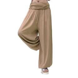 Gloop Damen Pumphose Haremhose Freizeithose Sommerhose Hose in Blumen Muster oder UniFarben HS201701, Sandbeige 13090a9, M/L von Gloop