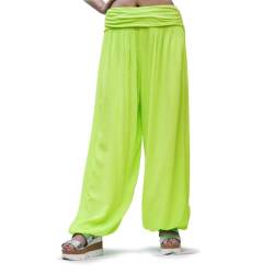 Gloop Damen Pumphose Haremhose Freizeithose Sommerhose Hose in Blumen Muster oder UniFarben HS201701 (DE/NL/SE/PL, Alphanumerisch, M, L, Regular, Regular, Neon Gruen 13090a7) von Gloop