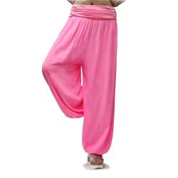 Gloop Damen Pumphose Haremhose Freizeithose Sommerhose Hose in Blumen Muster oder UniFarben HS201701 (DE/NL/SE/PL, Alphanumerisch, M, L, Regular, Regular, Neon Pink 13090a37) von Gloop