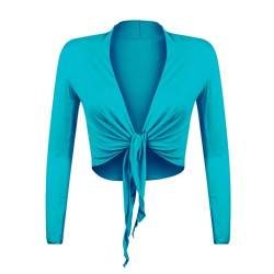 Gloop Damen Schöne, Elegante Bolero Jäckchen Langarm Bolero zum Knoten, Blaugrün, M von Gloop