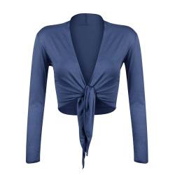 Gloop Damen Schöne, Elegante Bolero Jäckchen Langarm Bolero zum Knoten, Jeanblau, XL,Jeanblau,XL von Gloop