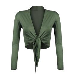 Gloop Damen Schöne, Elegante Bolero Jäckchen Langarm Bolero zum Knoten, Militaergruen, XL,Militaergruen,XL von Gloop