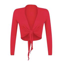 Gloop Damen Schöne, Elegante Bolero Jäckchen Langarm Bolero zum Knoten, Rot, M,Rot,M von Gloop