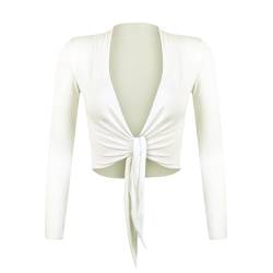 Gloop Damen Schöne, Elegante Bolero Jäckchen Langarm Bolero zum Knoten, Weiß, L/XL von Gloop