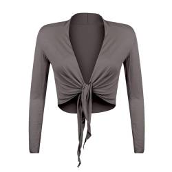 Gloop Damen Schöne, Elegante Bolero Jäckchen Langarm Bolero zum Knoten,Braun,M von Gloop