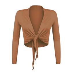 Gloop Damen Schöne, Elegante Bolero Jäckchen Langarm Bolero zum Knoten,Coffee,XL von Gloop