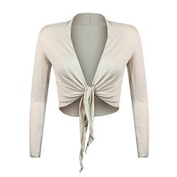 Gloop Damen Schöne, Elegante Bolero Jäckchen Langarm Bolero zum Knoten,Cream,XL von Gloop