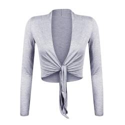 Gloop Damen Schöne, Elegante Bolero Jäckchen Langarm Bolero zum Knoten,Hellgrau,M von Gloop