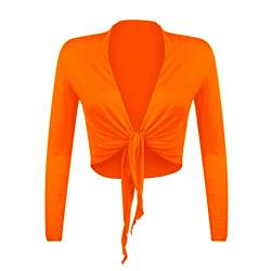 Gloop Damen Schöne, Elegante Bolero Jäckchen Langarm Bolero zum Knoten,Neon Orange,M von Gloop