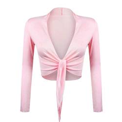 Gloop Damen Schöne, Elegante Bolero Jäckchen Langarm Bolero zum Knoten,Rosa,M von Gloop