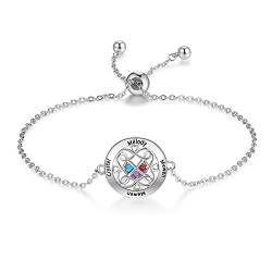 Glooraca Personalisierte Name Armbänder mit 2-4 Birthstones benutzerdefinierte Link Armband für Frauen eingraviert Namen Armband für Mama-Tochter-Mädchen (3 Names) von Glooraca