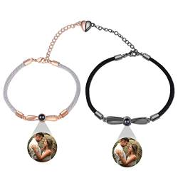 Glooraca Personalisiertes Foto-Armband mit Bild im Inneren, benutzerdefinierte passende Paar-Armbänder für Sie und Ihn, Fotoprojektion, Paare, Armbänder, Geschenke für Frauen und Männer (J) von Glooraca