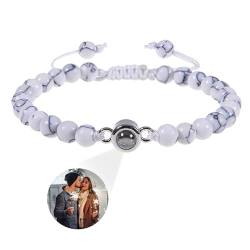 Glooraca Tigerauge Perlen Armbänder Personalisierte Foto Projektion Armband für Männer Benutzerdefinierte Armbänder mit Bild innen Personalisierte Geschenke für Papa Ehemann Freund. (D) von Glooraca