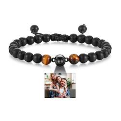 Glooraca Tigerauge Perlen Armbänder Personalisierte Foto Projektion Armband für Männer Benutzerdefinierte Armbänder mit Bild innen Personalisierte Geschenke für Papa Ehemann Freund. (E) von Glooraca