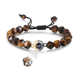 Glooraca Tigerauge Perlen Armbänder Personalisierte Foto Projektion Armband für Männer Benutzerdefinierte Armbänder mit Bild innen Personalisierte Geschenke für Papa Ehemann Freund. (I) von Glooraca