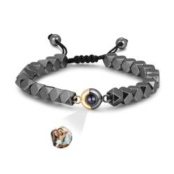 Glooraca Tigerauge Perlen Armbänder Personalisierte Foto Projektion Armband für Männer Benutzerdefinierte Armbänder mit Bild innen Personalisierte Geschenke für Papa Ehemann Freund. (J) von Glooraca